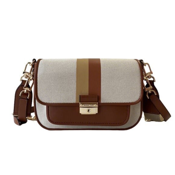 Michael Korssloan Two-Tone Striped Messenger Bag Brown